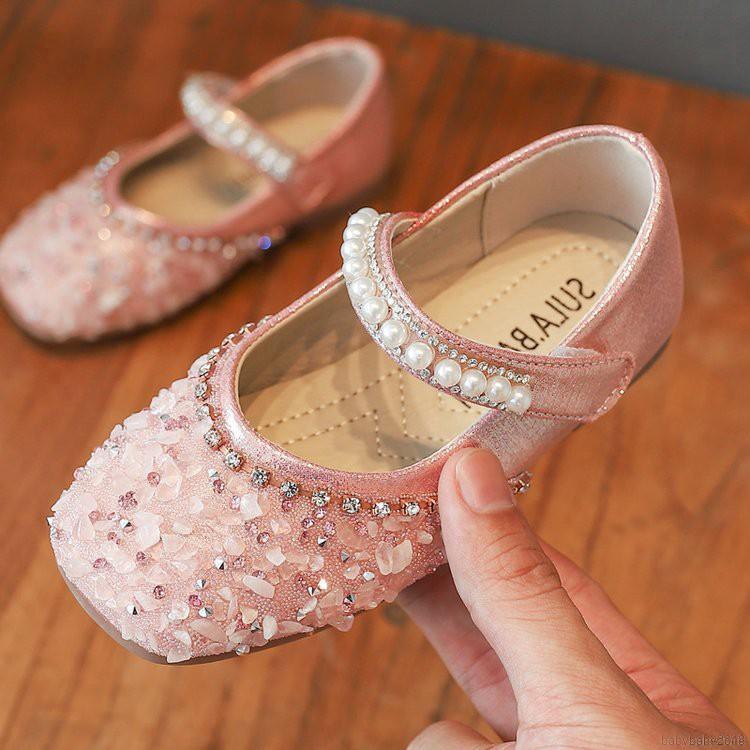 Giày sandal da PU PU chống trơn trượt đính đá thời trang cho bé gái