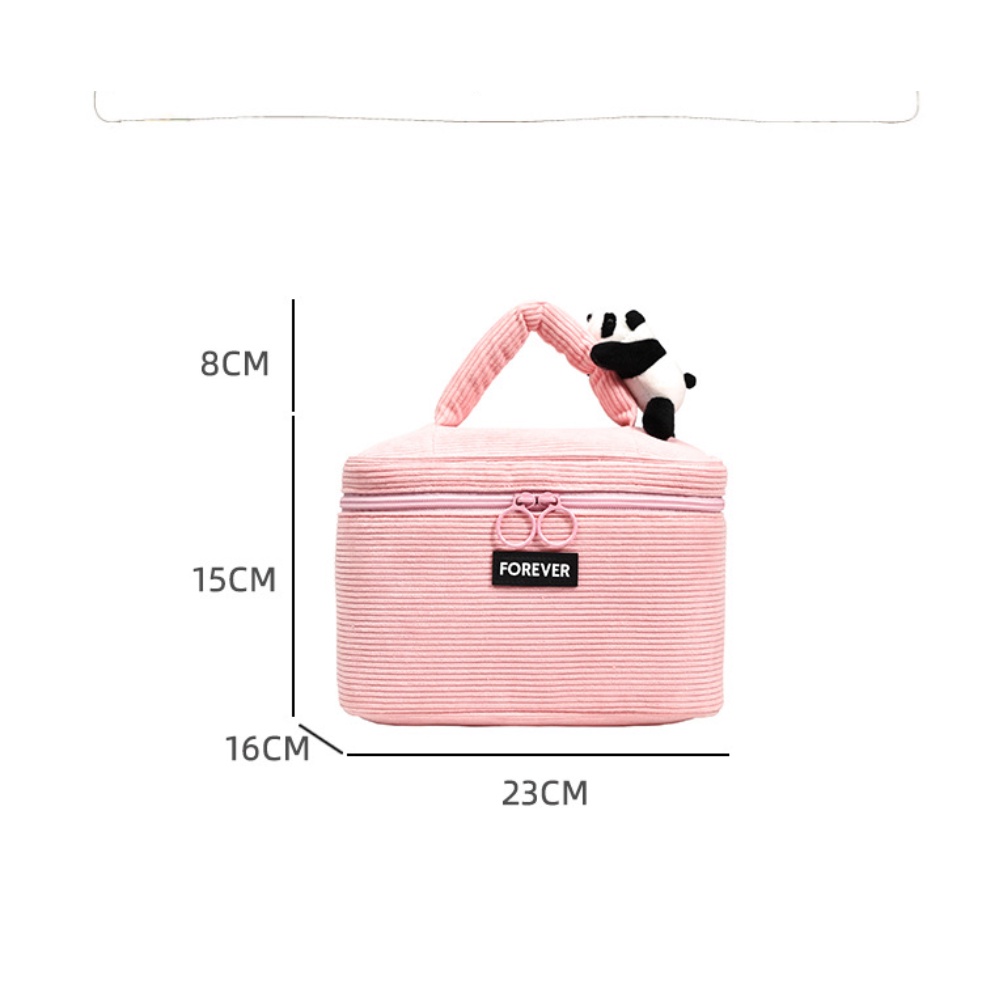 Túi Đựng Đồ Trang Điểm Chất Liệu Vải Nhung Kẻ Cao Cấp Hình Gấu Hoạt Hình