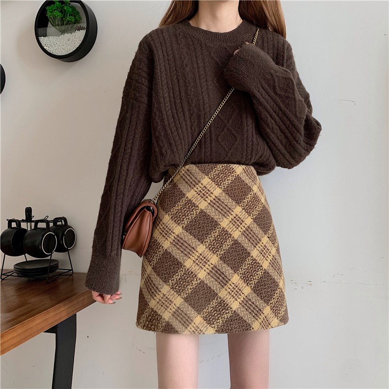 Chân Váy Len Chữ A Lưng Cao Họa Tiết Sọc Caro Thời Trang | BigBuy360 - bigbuy360.vn