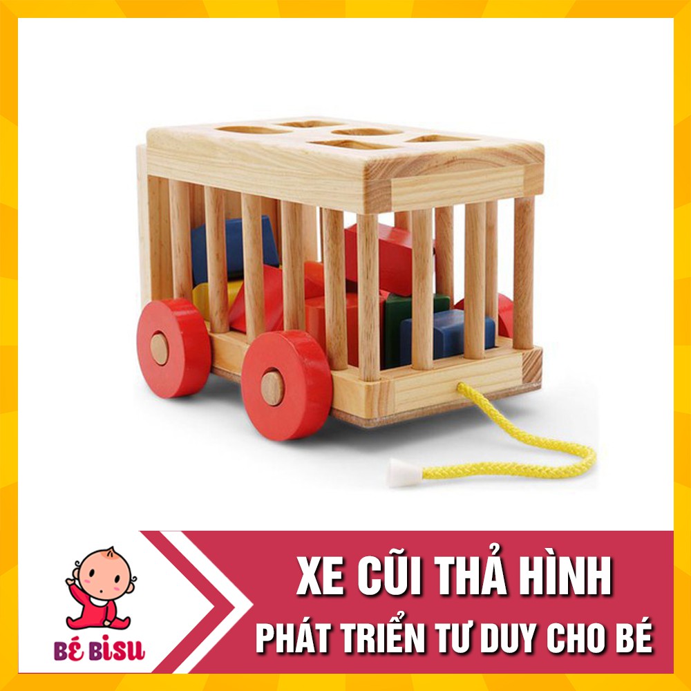 Đồ chơi Xe cũi gỗ thả hình khối - nhận biết hình và màu sắc cho bé