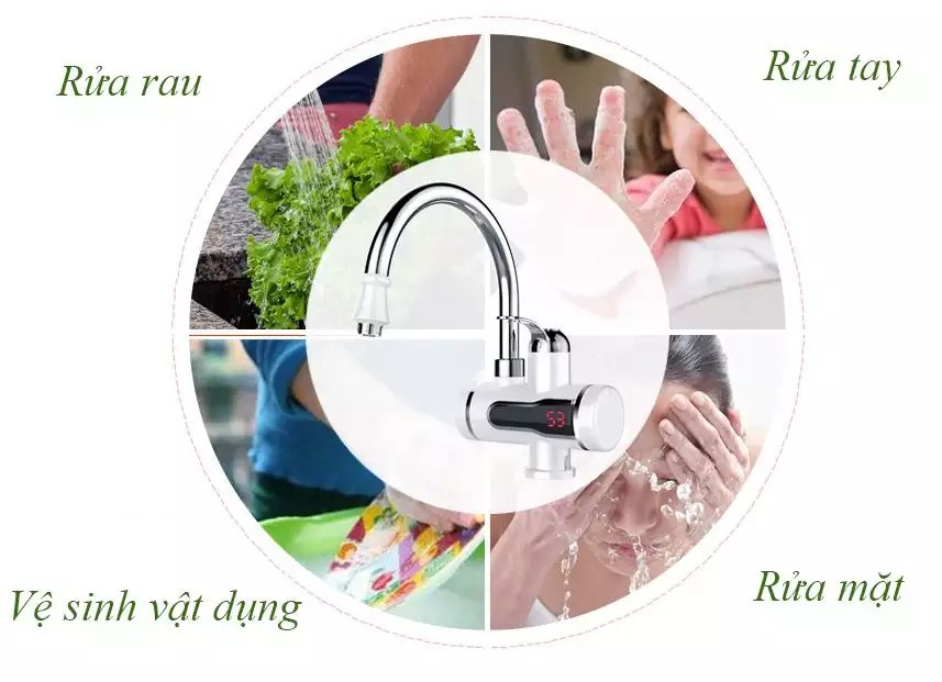 Máy Làm Nóng Nước Trực Tiếp Tại Vòi Công Suất 3000W, Chống Giật, Màn Hình LED Hiển Thị Nhiệt Độ-Làm Nóng Nhanh, An Toàn