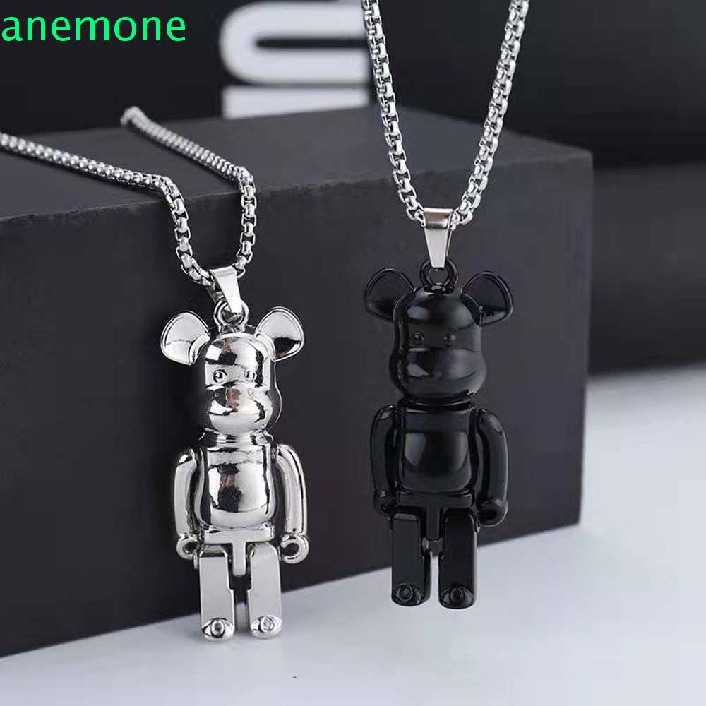 Vòng cổ chuỗi kim loại thép titan mặt hình gấu có thể cử động phong cách hip hop punk Hàn Quốc cho cặp đôi
