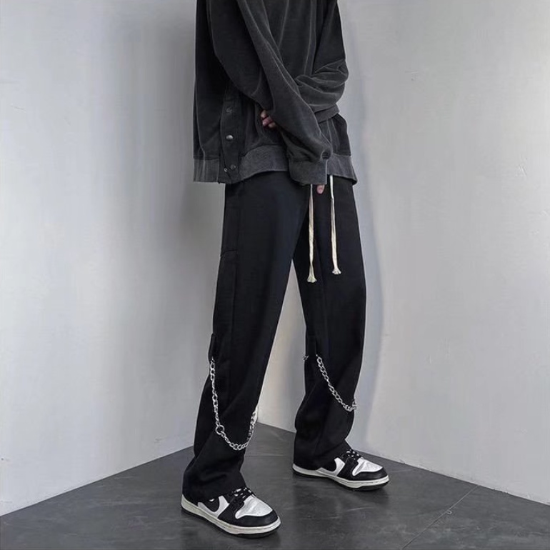 Quần ống rộng nam phối dây xích phong cách hip hop đường phố cho  Hàn Quốc quần jogger nam bigsize Simple Fashion quần baggy nam unisex