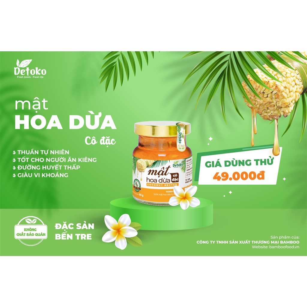 Mật hoa dừa Bamboo hủ 60g nguyên chất cô đặc phù hợp cho chế độ dinh dưỡng của cả người ăn thuần chay