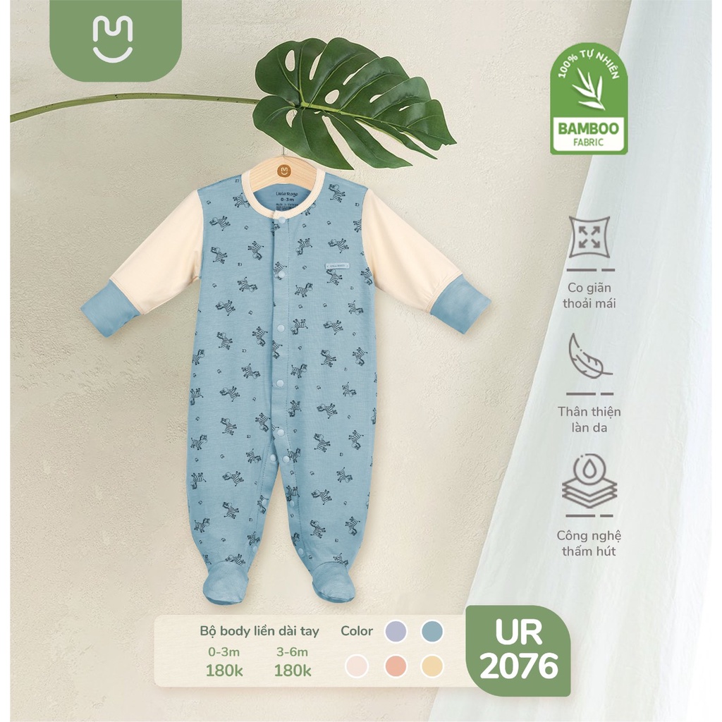 Body liền chân Uala Rogo dài tay sơ sinh Bamboo cao cấp mềm mịn thoáng mát thấm hút tốt in hình khủng long cho bé 2076