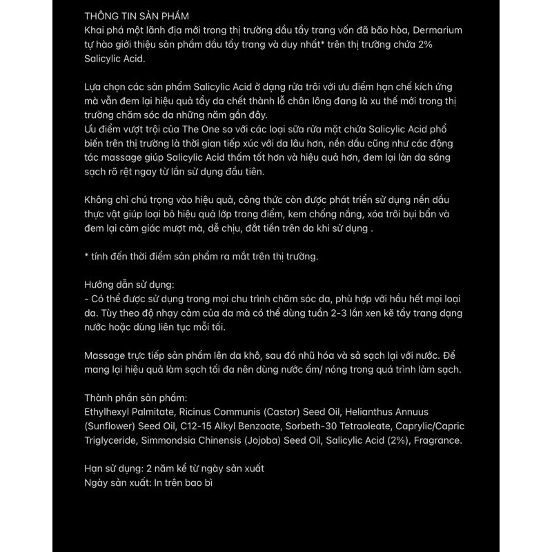 DERMARIUM THE ONE OIL CLEANSER 100ml Dầu Tẩy Trang Sạch Sâu -Tiệm Cô Chi PY