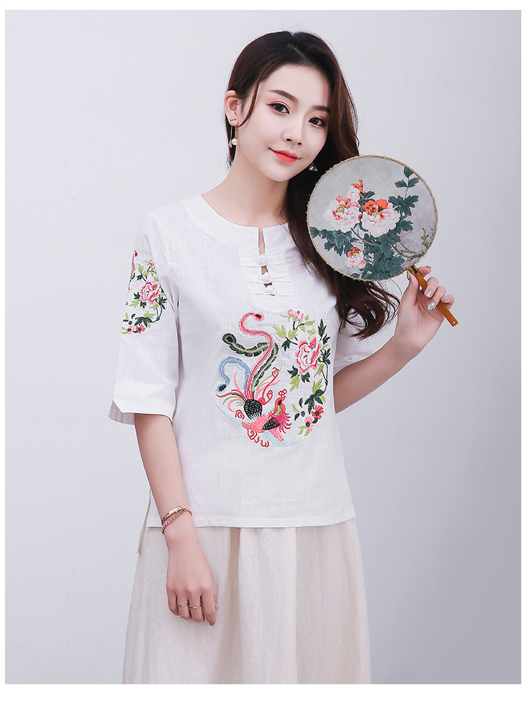 Áo Cotton Thêu Hoa Cài Nút Kiểu Trung Hoa Retro Thời Trang Mùa Hè Sành Điệu 1843 2021