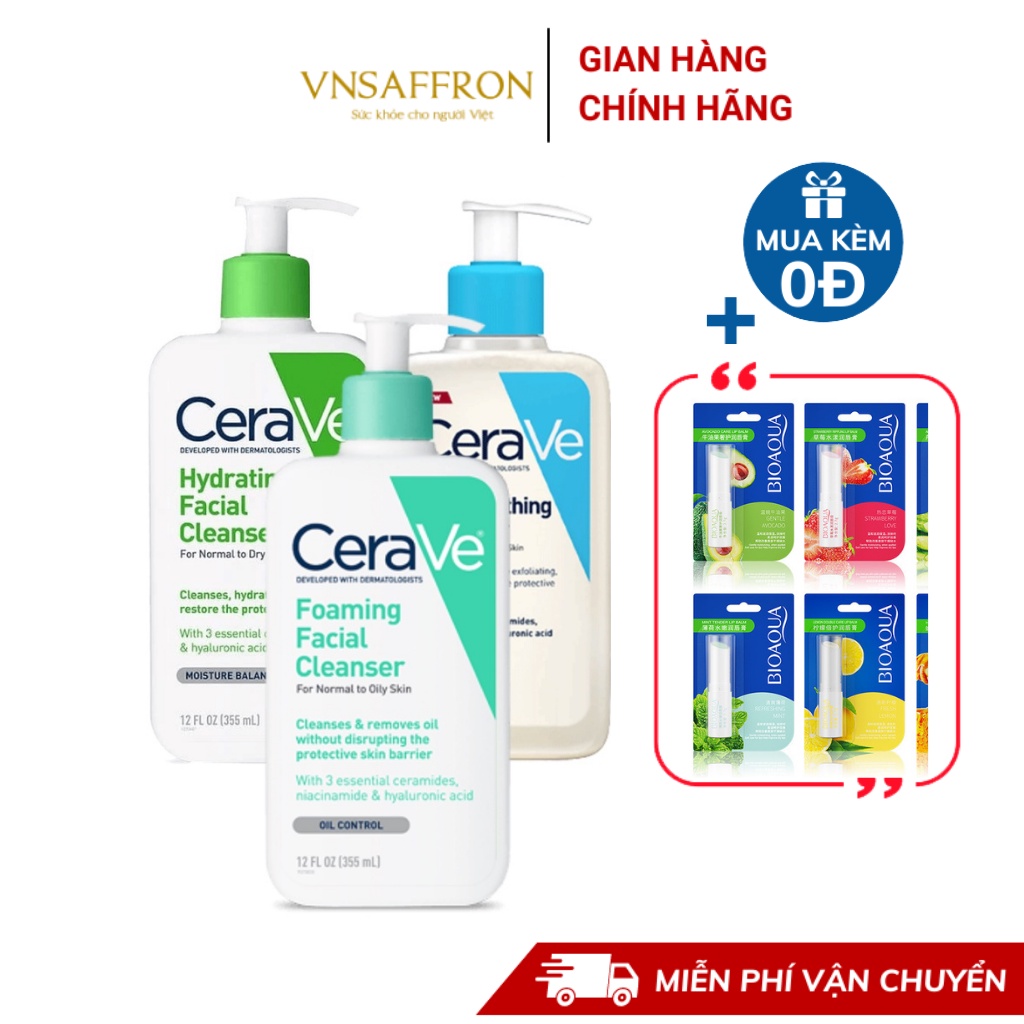 Sữa rửa mặt cerave Smoothing SA Cleanser cho Da Dầu Da Khô & Da Hỗn Hợp 87ml/88ml 355ml/ 236ml/237ml/473ml VNSAFFRON