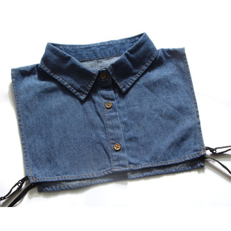 Cổ Áo Sơ Mi Giả Denim Phối Nút Có Thể Tháo Rời Thời Trang Unisex