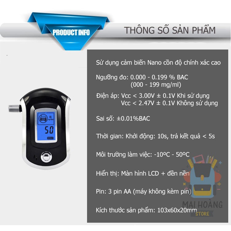 Máy đo nồng độ cồn AT6000 - Kiểm tra nhanh, chính xác nồng độ cồn, hiển thị kết quả trên màn hình LCD