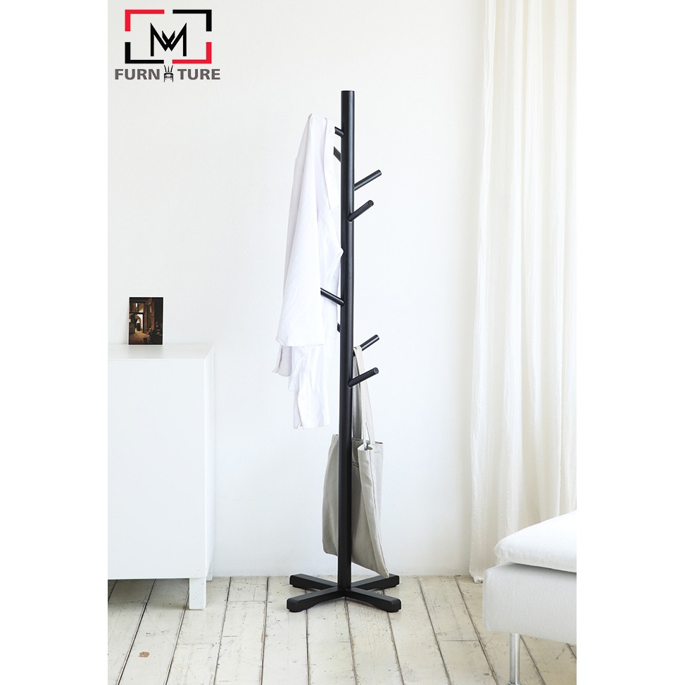 CÂY TREO QUẦN ÁO HÀN QUỐC BẰNG GỖ TỰ NHIÊN SƠN ĐEN - STANDING HANGER BLACK - GUM 스탠드행거