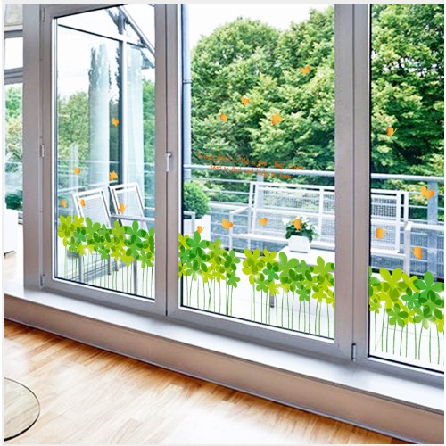 Decal dán chân tường hoa xanh may mắn