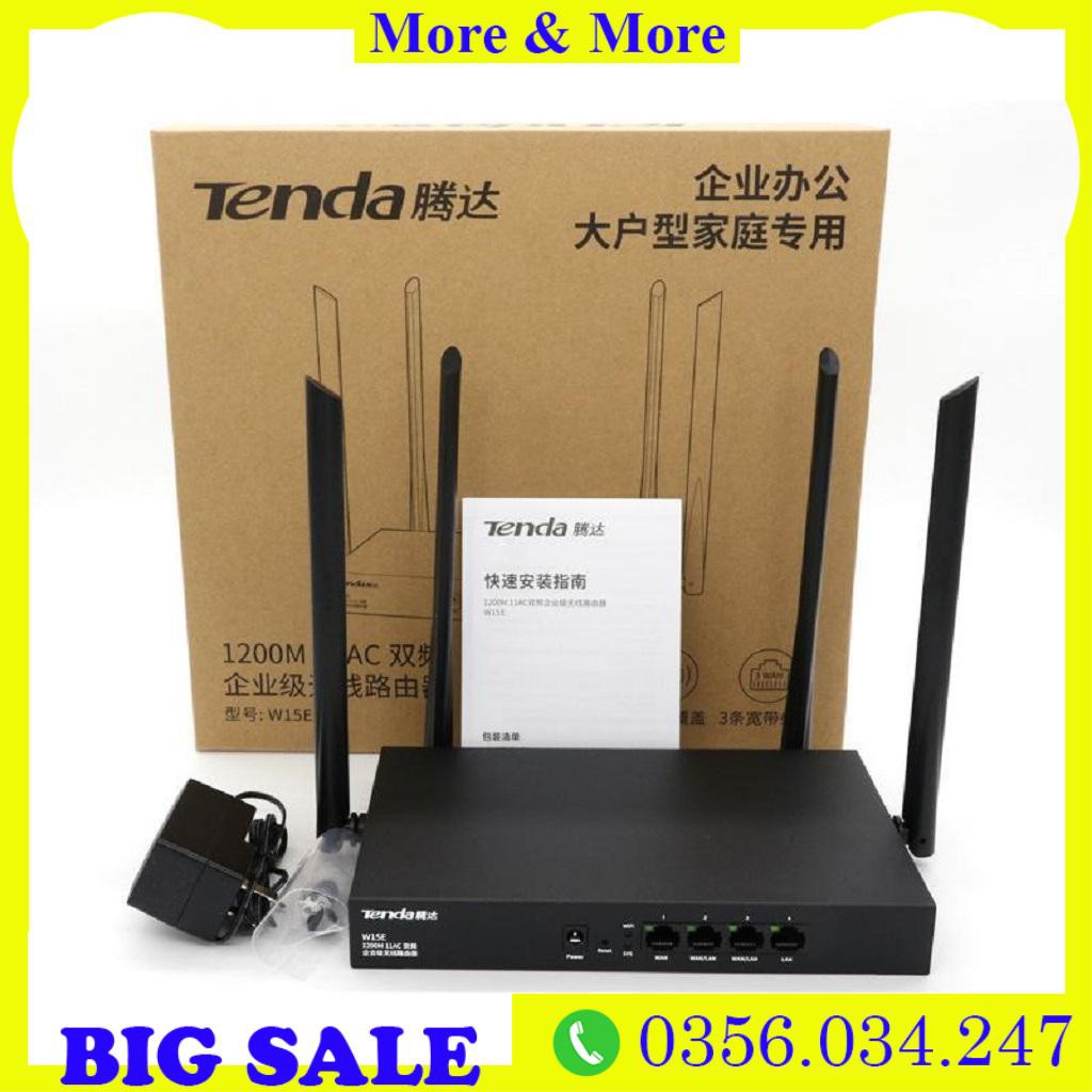 ⭐Bộ phát WIFI Tenda w15e ac1200Mps mạng doanh nghiệp 50 user ⭐vùng phủ sóng 300m2 4 ăn ten phát sóng cực mạnh⭐Freeship b