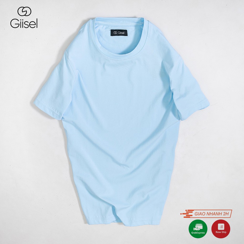 Áo phông thun nam nữ unisex cổ tròn cotton 1 màu trơn Giisel : trắng - đen - xanh