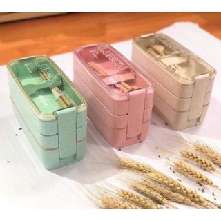 HỘP CƠM LÚA MẠCH 3 TẦNG  KÈM THÌA DĨA [Free Ship] levietstore