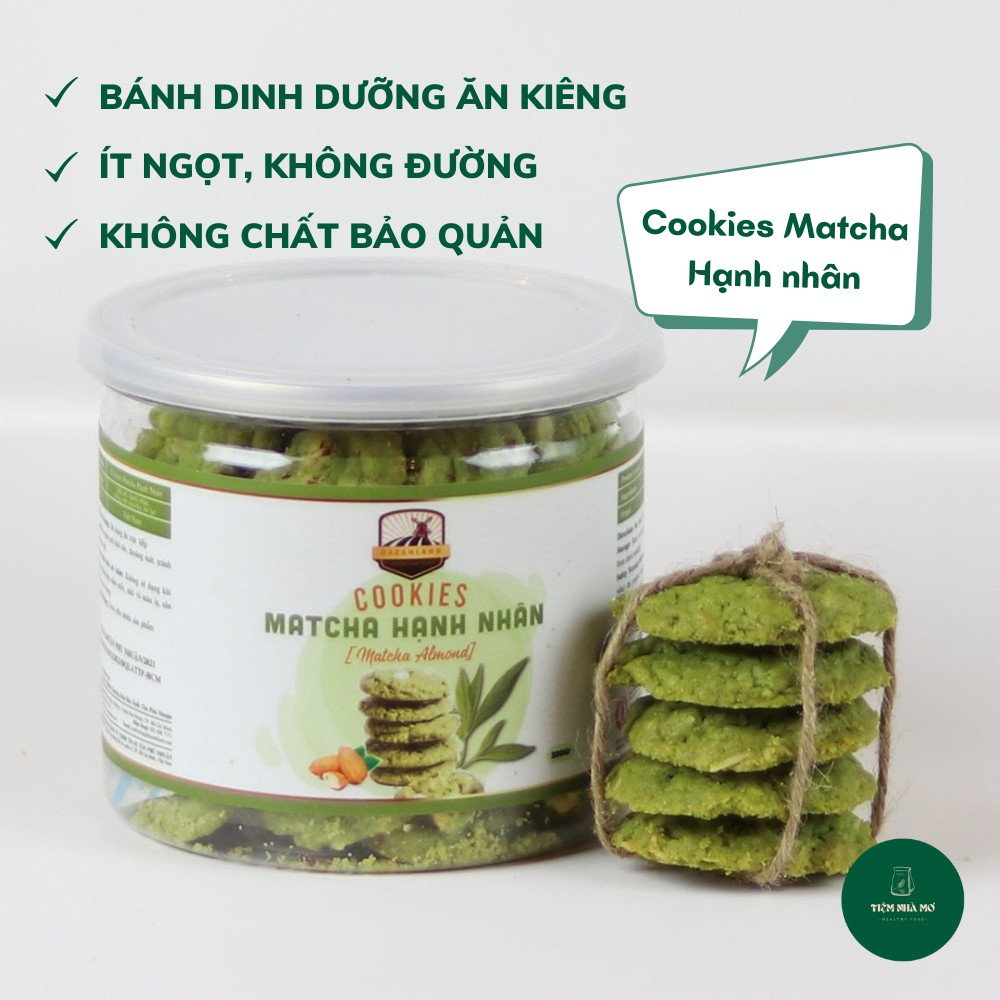 Bánh dinh dưỡng không đường Cookies Trà Xanh Hạnh Nhân topping siêu hạt 250g, tốt cho sức khỏe