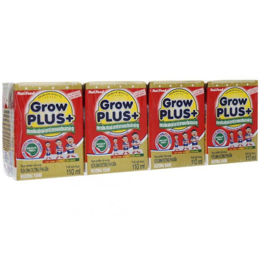 [CHÍNH HÃNG] Sữa Bột Pha Sẵn Nutifood Grow Plus+ Đỏ Hương Vani Thùng 48 Hộp x 110ml (Cho trẻ suy dinh dưỡng, thấp còi)