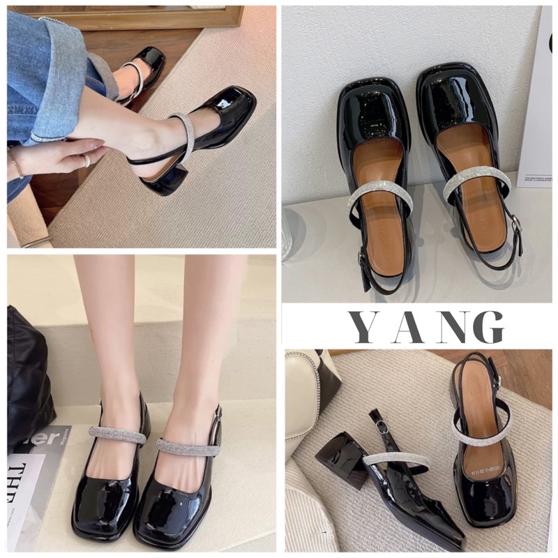 Giày búp bê quai ngang hở gót, giày cao gót 3p 5p đính đá tiểu thư