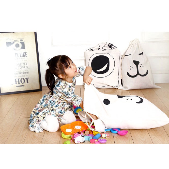 Giỏ đựng đồ chơi, túi đựng đồ dùng gia đình có dây rút kích thước 65x65cm