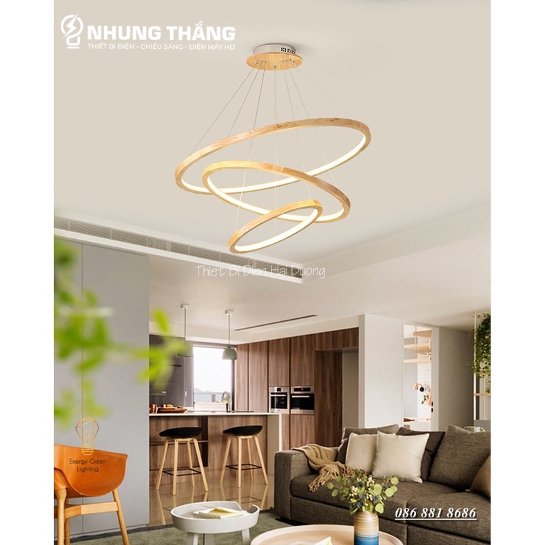 Đèn Thả Trần 3 Vòng Gỗ TBD839 - Gỗ Tự Nhiên Chắc Chắn,Bền Đẹp - Decor Vintage - Trang Trí Phòng Khách,Phòng Ăn