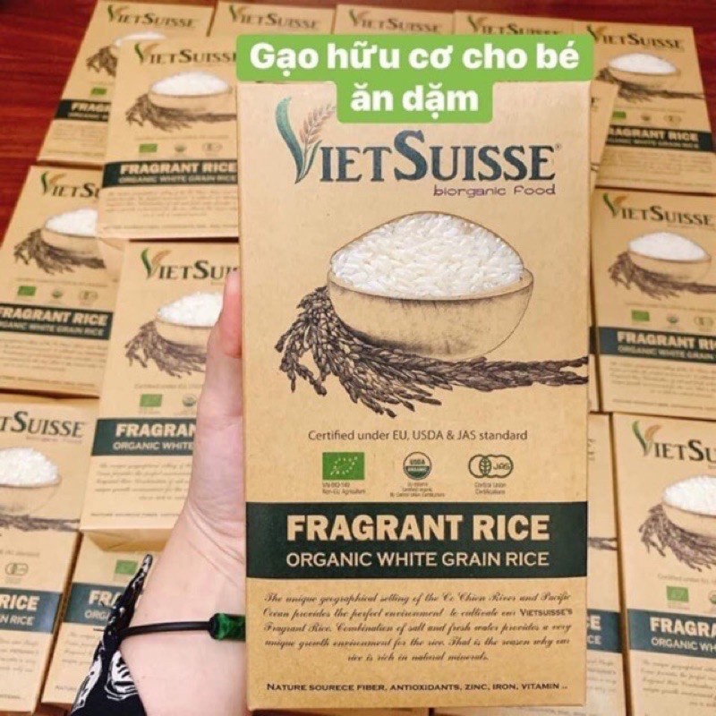 [ Hỏa tốc - Hà Nội] Gạo trắng hữu cơ Vietsuisse 1kg nấu cháo cho bé ăn dặm