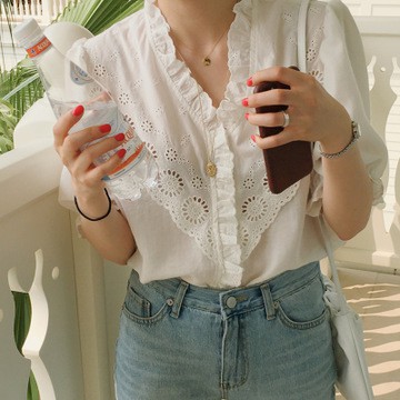 Áo kiểu thời trang cổ chữ V đáng yêu  dành cho nữ