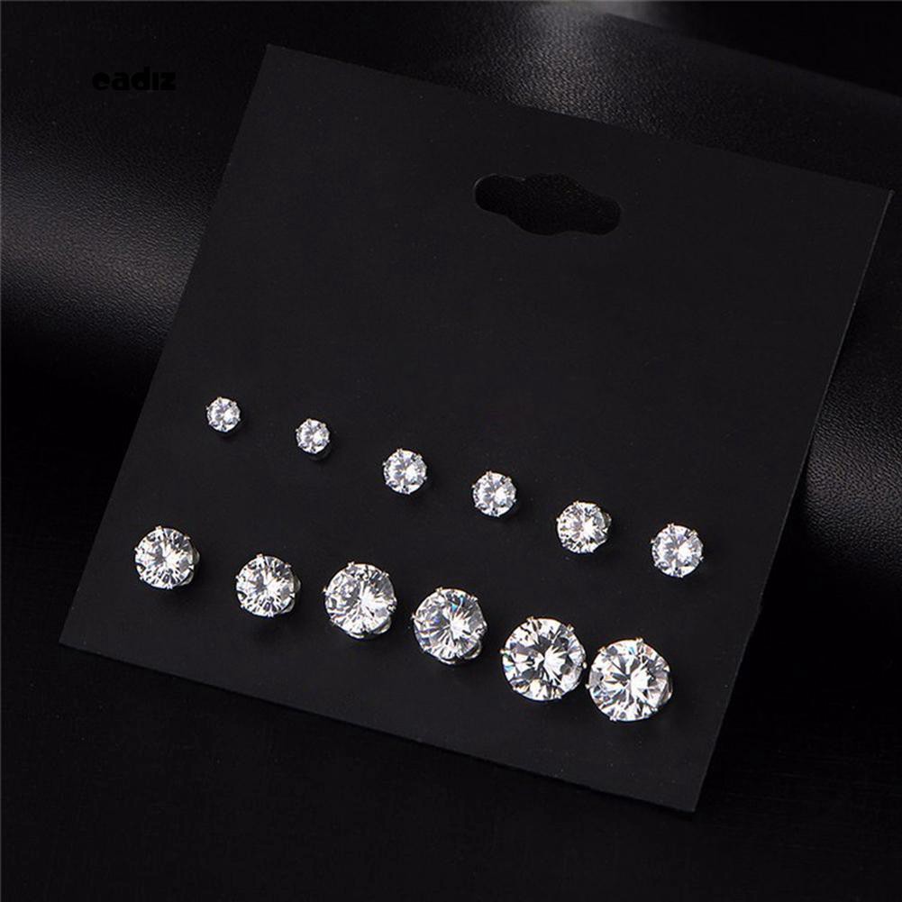 Set 6 đôi khuyên tai đá cubic zirconia thời trang cho bạn nữ