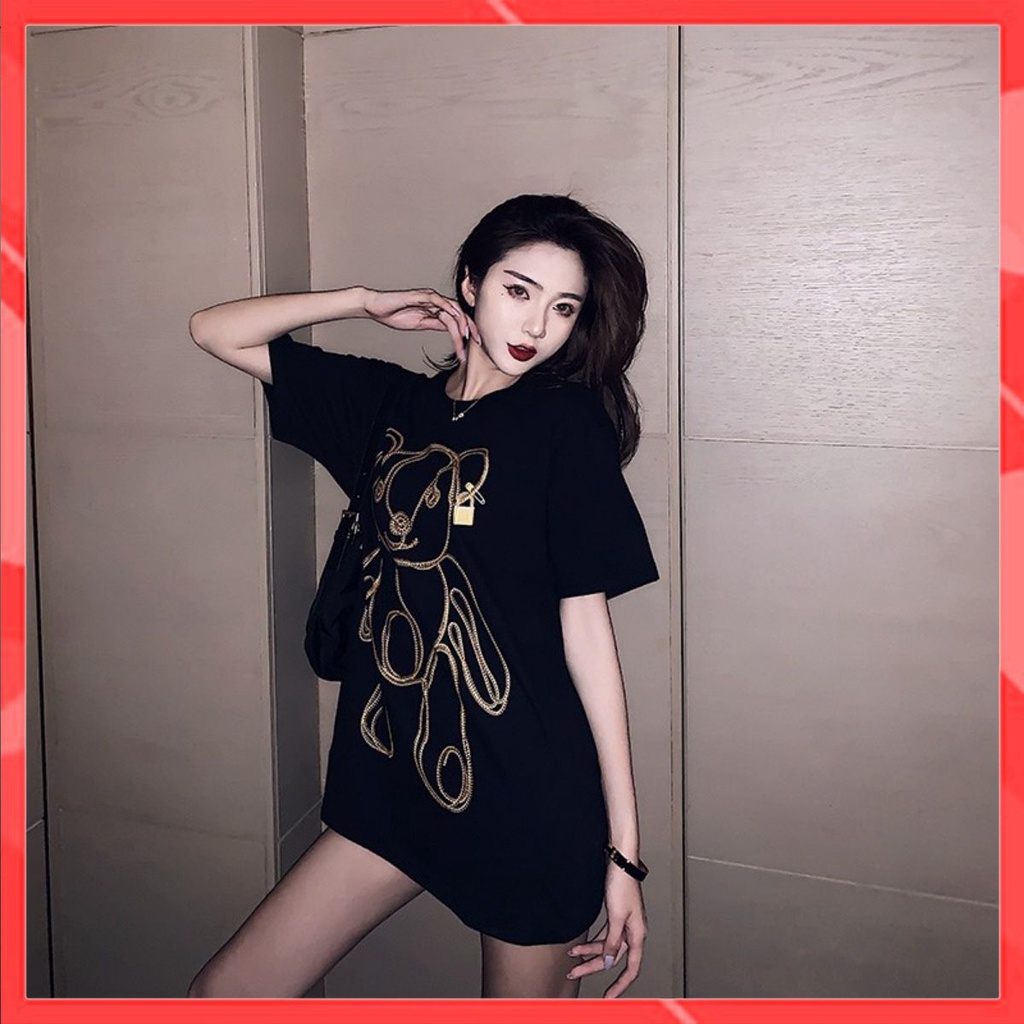 Áo thun phông nam nữ form rộng Familylove - Mẫu áo Unisex Gấu Bear nét vàng chất Cotton 100% cao cấp