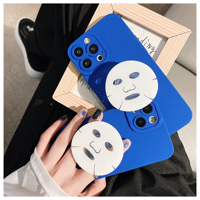 Ốp Điện Thoại Silicon Màu Xanh Dương Kèm Giá Đỡ Mặt Nạ Klein Độc Đáo Cho Iphone 7 8 Plus SE2 XS XR 11 12 13 Mini PRO MAX