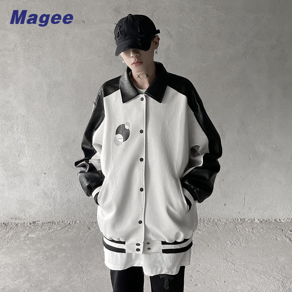 Magee Áo Khoác Bóng Chày Da PU Phong Cách vintage Cho Nam