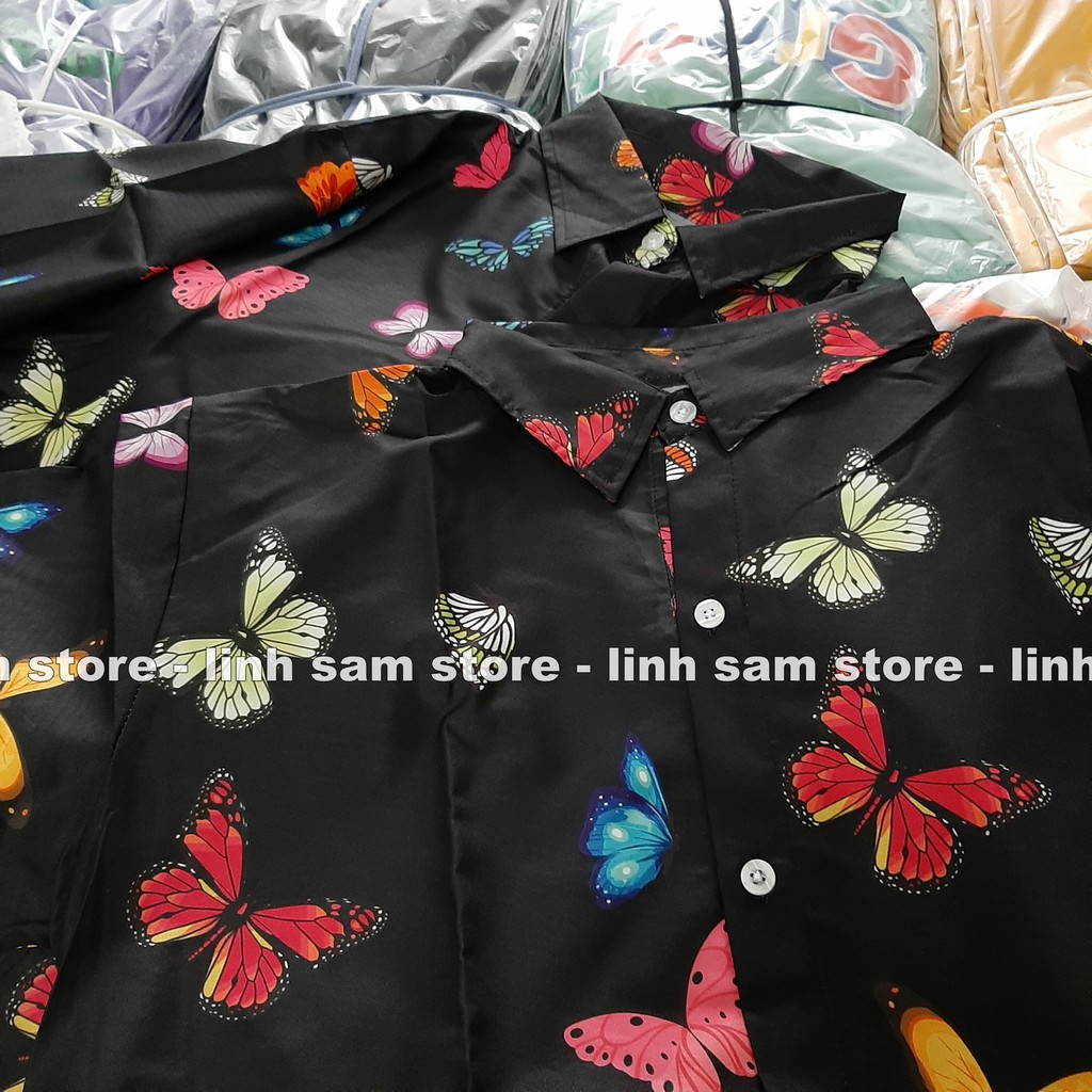 Áo SƠ MI NỮ form rộng in 3D cổ bẻ tay ngắn - lỡ dáng ulzzang freesize unisex mặc cặp, nhóm, in hình ĐÀN BƯỚM