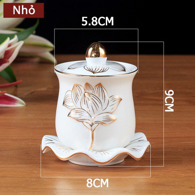 Bộ ly sành trắng hoa sen viền kim