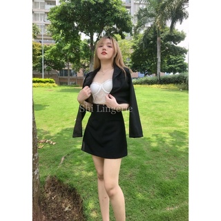 Áo Blazer dáng ngắn+chân váy ngắn chữ A(có tách set)