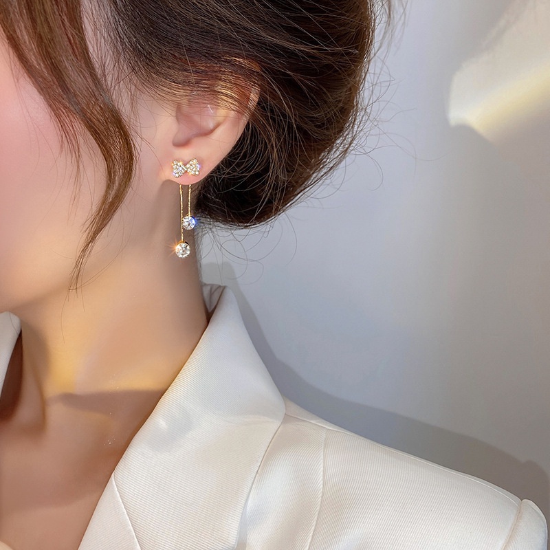 Bông Tai Hình Nơ Đính Đá Thiết Kế Đơn Giản Thanh Lịch Thời Trang