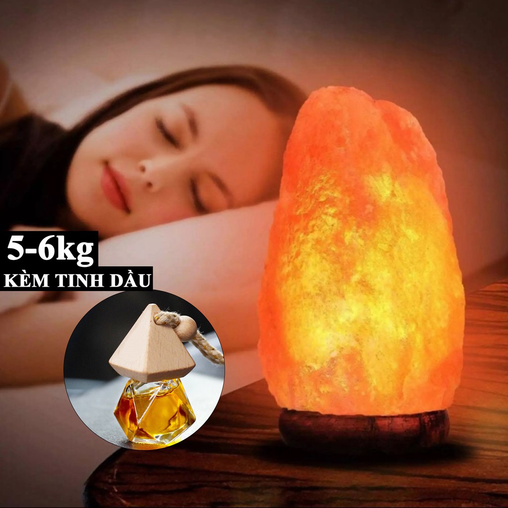 Đèn Đá Muối Himalaya Cỡ Lớn 5-6kg, Kèm Chai Tinh Dầu Treo | Lựa Chọn Kích Thước | Trang Trí Phong Thủy, Tốt Cho Sức Khỏe