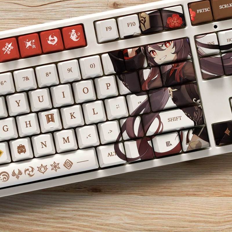 Hu Tao Keycap Genshin Impact Keycap Hồ sơ OEM PBT Thuốc nhuộm thăng hoa Bàn phím cơ Keycap Anime Cá nhân hóa Keycap 108 Phím