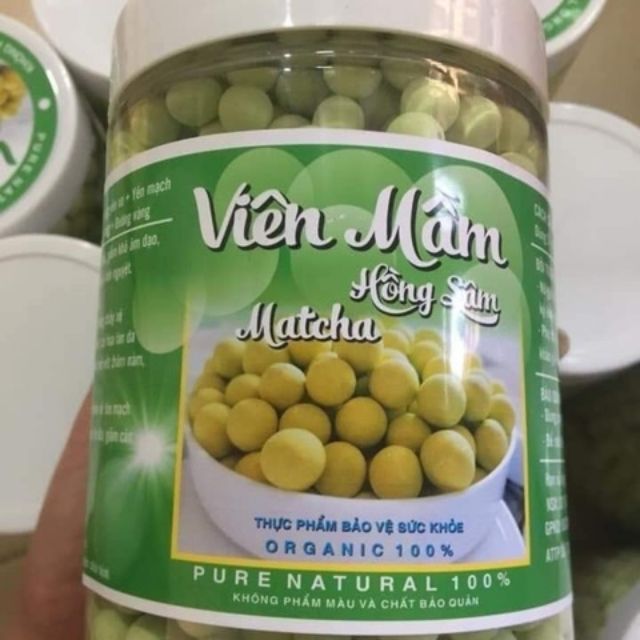 Viên mầm matcha hồng sâm hộp 500g có chứng nhận vsattp