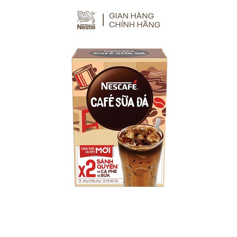 Cà phê sữa NESCAFÉ Cà phê sữa đá (Hộp 10 gói x 24g)