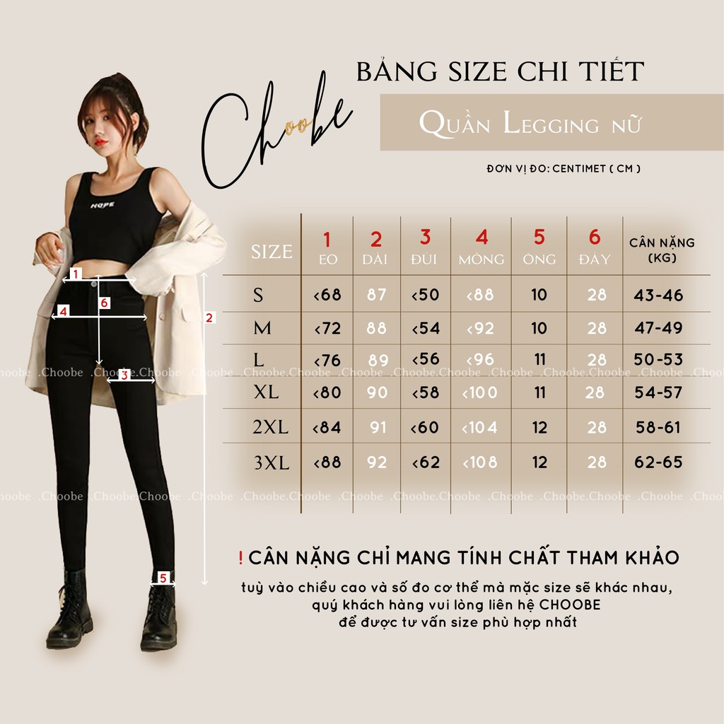 Quần legging nữ Choobe dài lưng cạp cao giữ nhiệt leggin thun ôm bó vải dày dặn bigsize Q15