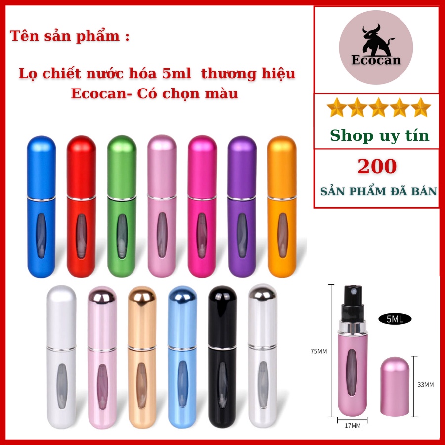 Chai chiết nước hoa Ecocan Lọ chiết nước hoa dung tích 5ml có chọn màu