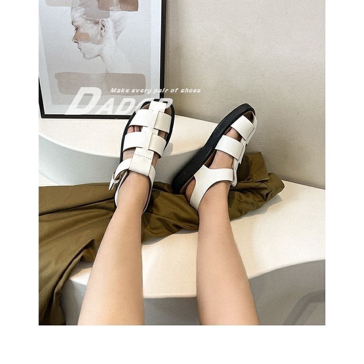Giày sandal đế bằng phối khóa cài phong cách Hàn Quốc thời trang cho nữ