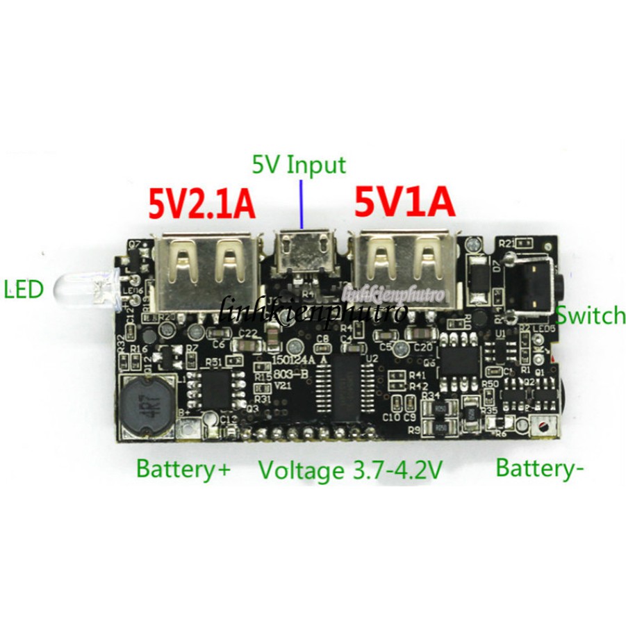 Mạch Sạc Dự Phòng 2 Ngõ ra USB Hiển Thị LCD