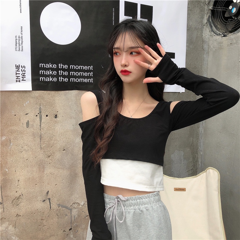 【ZHELIHANGFEI】Áo Thun Tay Dài Giả Hai Lớp Thời Trang Cá Tính