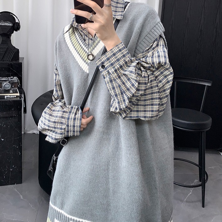 Áo sweater nam áo len không tay thiết kế đơn giản thời trang cho nam áo len kẻ áo thu đông nam áo sweater không tay đồ đông nam