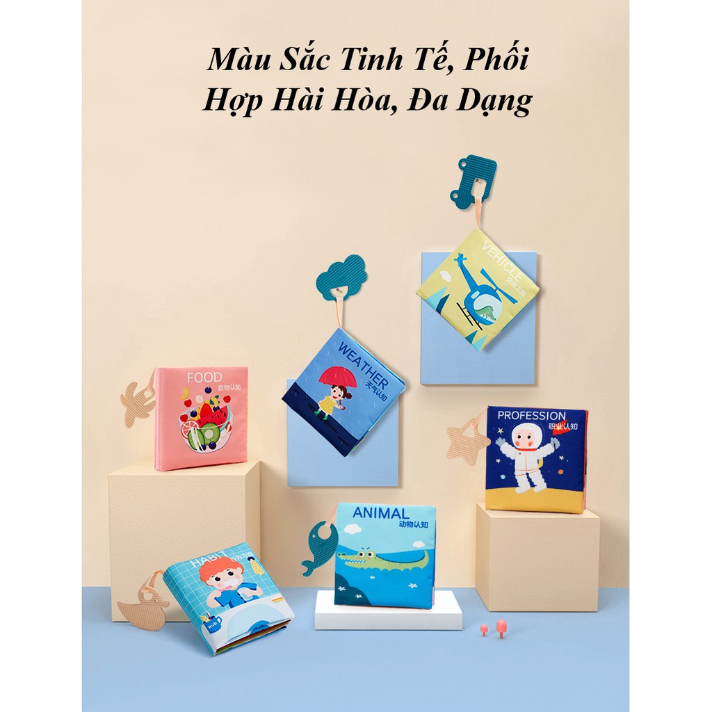 Bộ Sách Vải 6 Chủ Đề Phát Triển Thị Giác, Xúc Giác, Thính Giác, Giúp Trẻ Phát Triển Trĩ Não - KUB