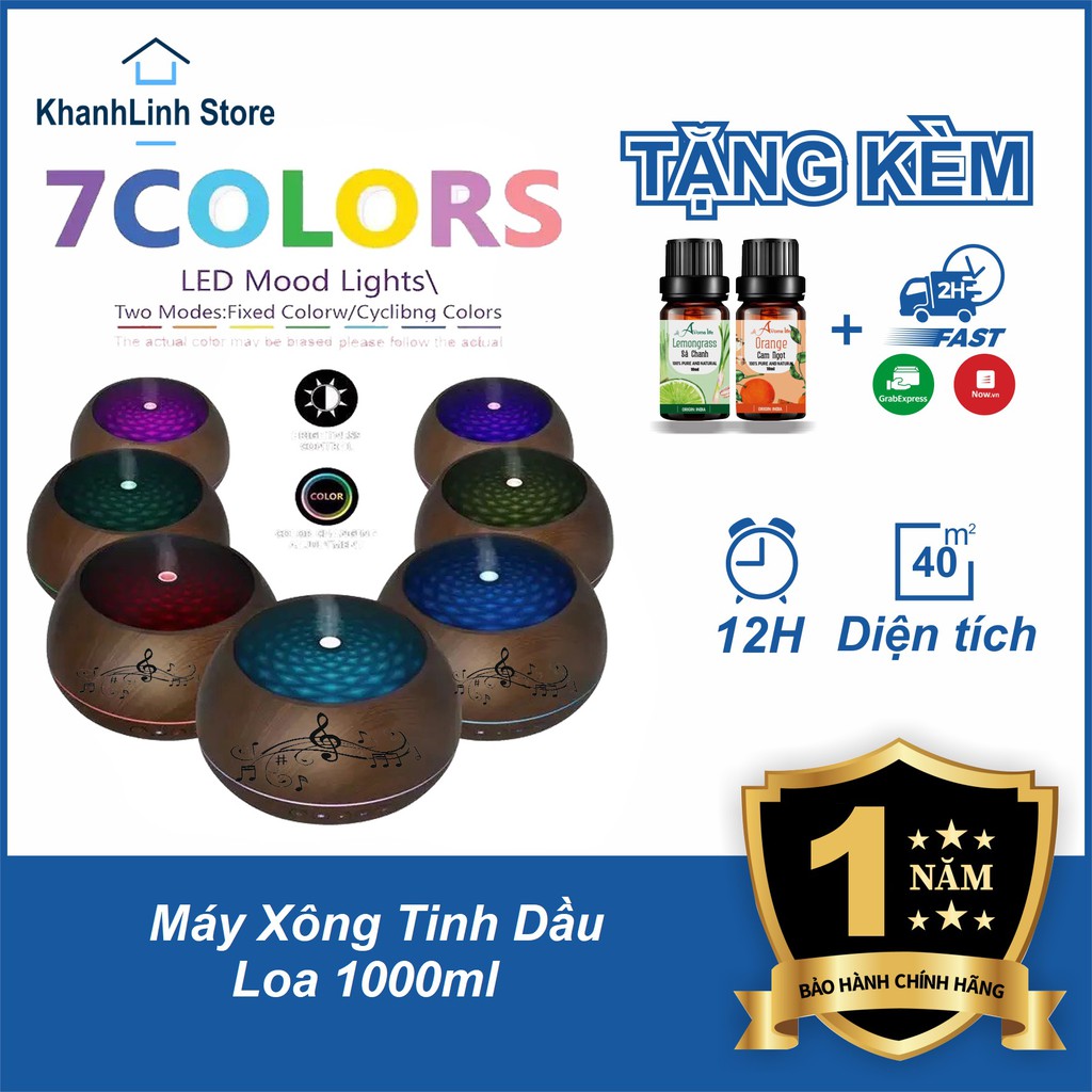 Hot 2020_ [NGHE NHẠC + REMOTE +TINH DẦU TẶNG] Máy Khuếch Tán Tinh Dầu Tạo Ẩm Không Khí Dung Tích 1000ml -  Loa Nghe Nhạc