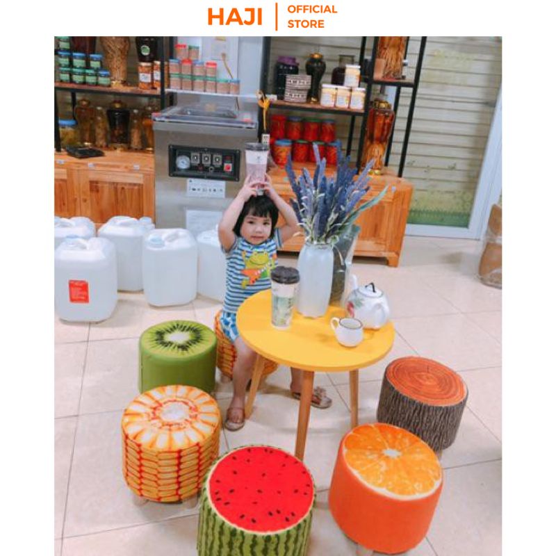 Ghế đôn HAJI chân gỗ sồi chống trầy sàn hoạ tiết trái cây xinh xắn GĐHQ