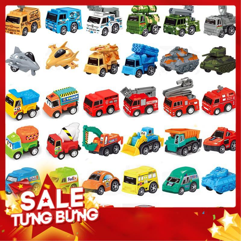 Bộ xe ô tô đồ chơi mini cho bé có dây cót chạy nhỏ nhắn xinh xắn tổng hợp rất nhiều loại xe khác nhau