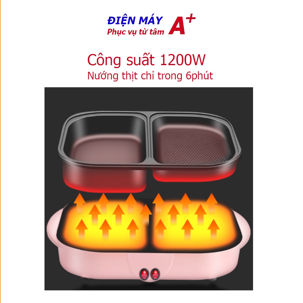 Nồi lẩu nướng đa năng - Bếp lẩu nướng 2 in 1 mini 2 ngăn cao cấp phong cách Hàn Quốc