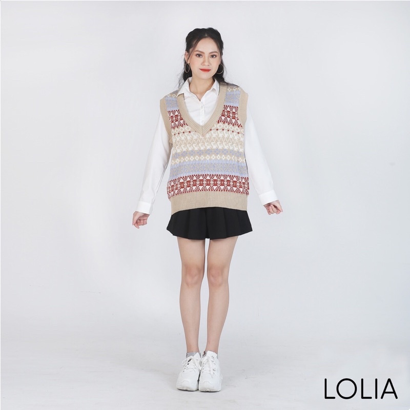 Áo len gile nữ họa tiết thổ cẩm dáng rộng thu đông siêu hót | BigBuy360 - bigbuy360.vn